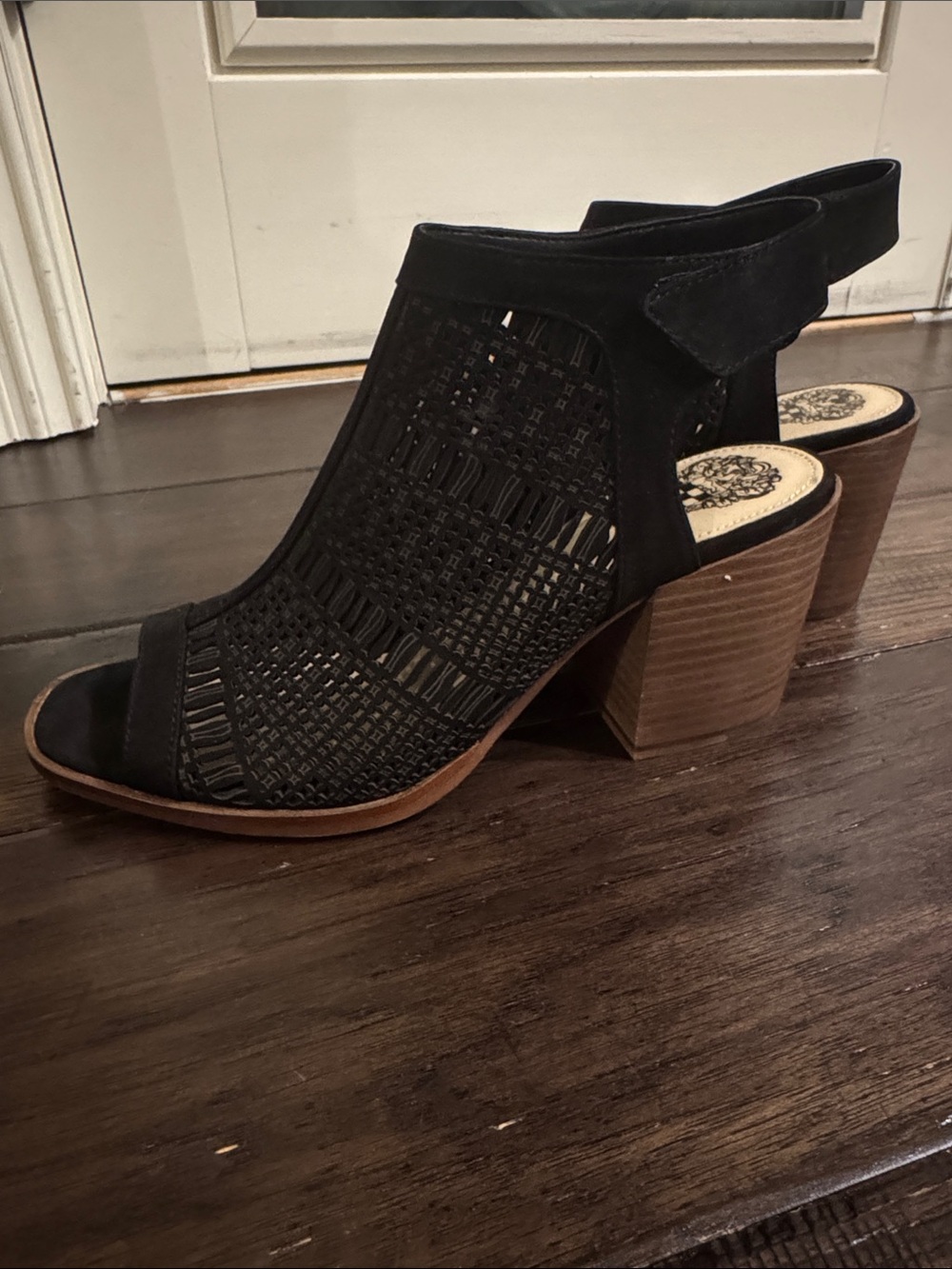 Vince Camuto Black Woven Open-Toe Block Heel Sandals